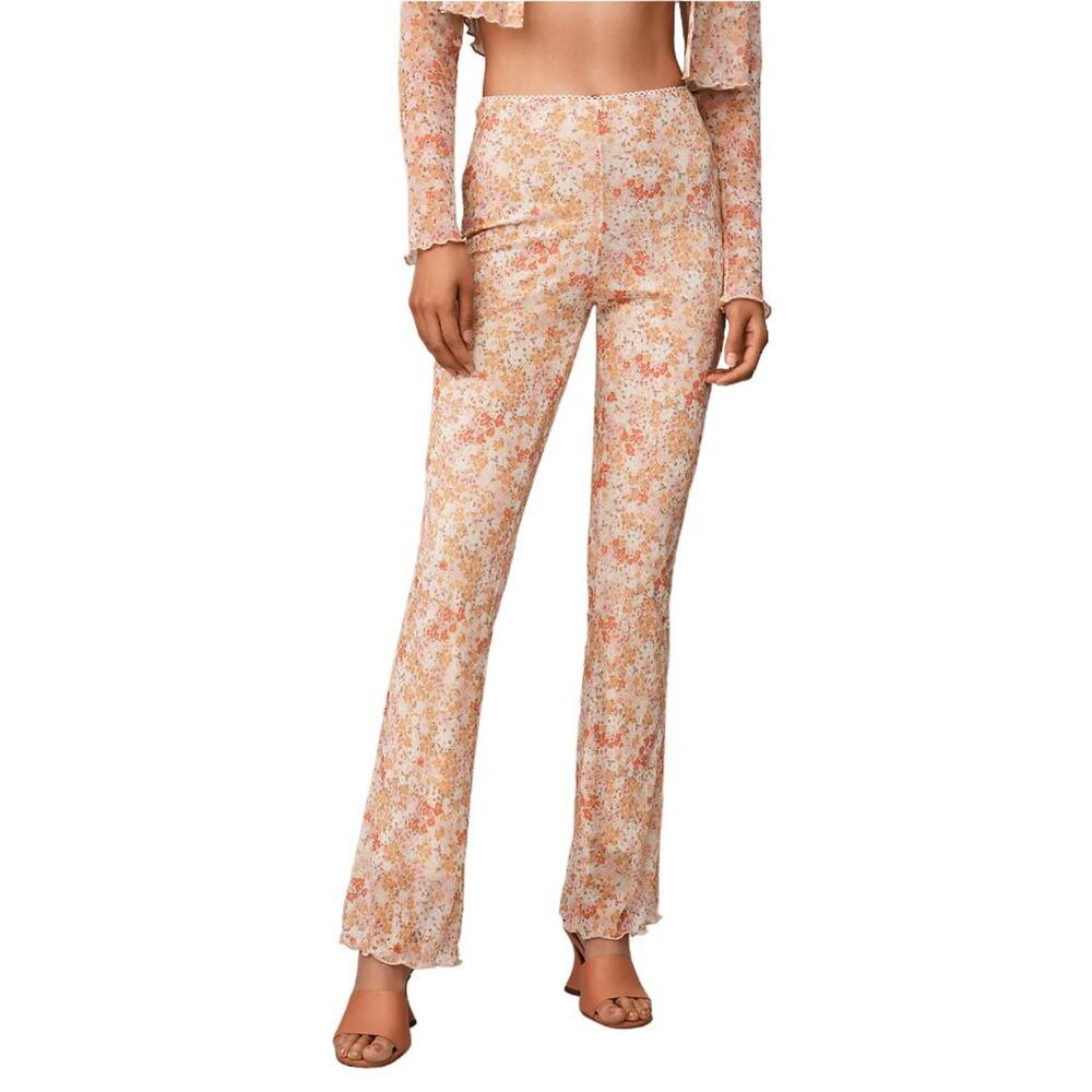 Sage The Label Ciao Rome Flare Pants Orange Floral Print
